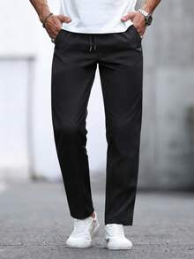 Manfinity Homme Plus Size Men's Solid Color Casual Pants, Versatile - Black - View 3
