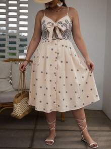 SHEIN VCAY Đầm hai dây dáng suông xếp ly, trang trí nơ, dành cho nữ, thích hợp cho các buổi tiệc tùng hoặc đi chơi. - Màu be - Xem 4