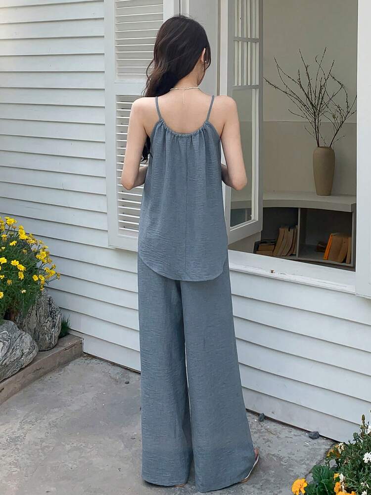 Women's Camisole Korean Style Shirt And Loose Pants 2 Pieces Set