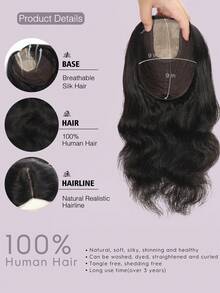 ZERO-NET 14 pulgadas Postizos de cabello humano para mujeres, base grande de 9x9 en color natural, piezas de cabello para cabello ralo, perfectos para uso diario y de fiesta - SNatural - Ver 4