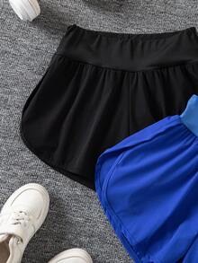 SHEIN 2 chiếc quần short cạp cao dáng rộng thoải mái đa năng dành cho bé gái tuổi teen, thích hợp cho chạy bộ, thể thao và các hoạt động ngoài trời mùa hè. - Nhiều màu - Xem 6