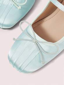 CUCCOO DOLLMOD Women's Blue Pleated Bow Tie Strap Square Toe Flat Mule Sandals, Elegant Sweet Backless Slip-On For Date, Everyday Wear Summer Shoes - Blue - View 4