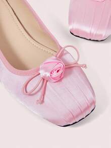 CUCCOO DOLLMOD Women Shoes Bow Buckle Square Toe Comfortable Sweet Satin Light Pink Shoes Daily Commuter - Pink - View 4