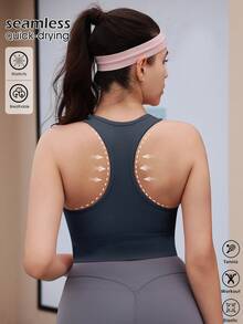 SHEIN 女士纯色休闲百搭日常运动文胸 - 灰色 - 查看 2