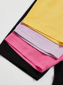 4pcs/Set Girls' Black Solid Color Minimalist Comfortable Tight Shorts & Leggings - Multicolor - View 8