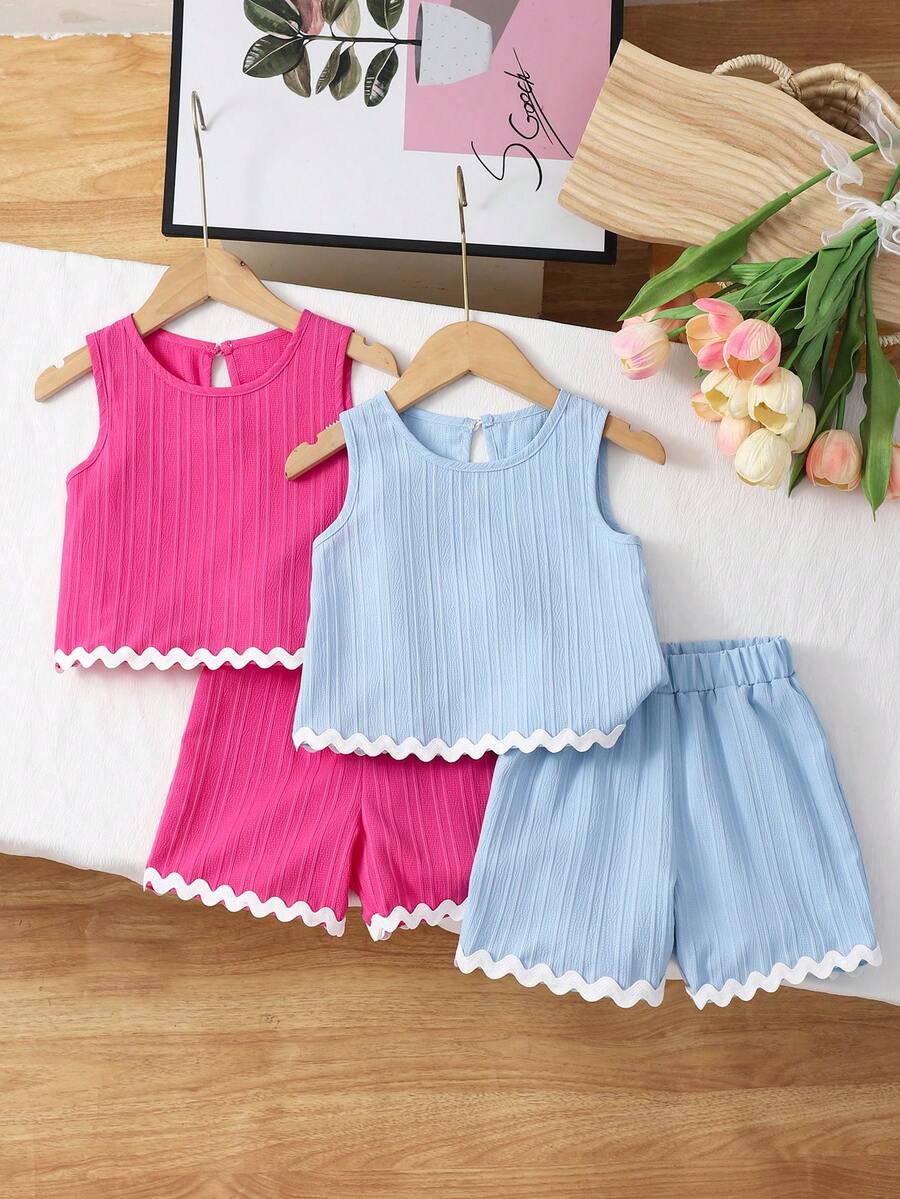 Elladie kids 女孩撞色圆领上衣和短裤休闲日常穿搭 - 彩色 - 查看 1