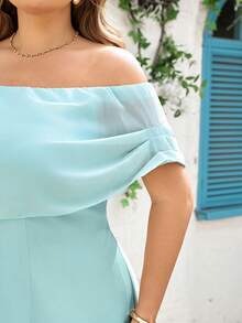 SHEIN CURVE+ 大码女装新款单肩船领连衣裙，单肩飘带设计，修身剪裁，生日礼服，派对礼服，百搭款式，绿色垂坠感超长鱼尾落地连衣裙 - 薄荷綠 - 查看 12