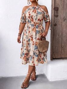 Breezaya 大码女式碎花露肩夏季连衣裙 - 彩色 - 查看 6