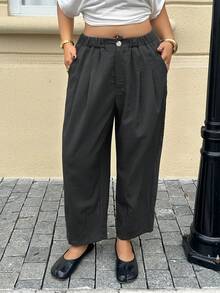 Dazy Plus 大码女式弹力腰休闲哈伦七分裤 - 黑色 - 查看 8