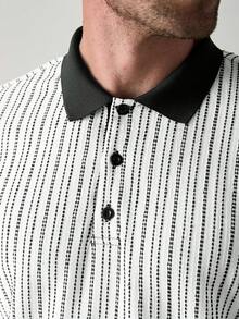 Manfinity CasualCool 男士针织提花撞色条纹 Polo 衫 - 米色 - 查看 3