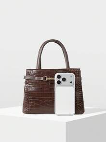 MOTF PREMIUM FASHION ALLIGATOR PATTERN HANDBAG - Coffee crocodile pattern - View 5