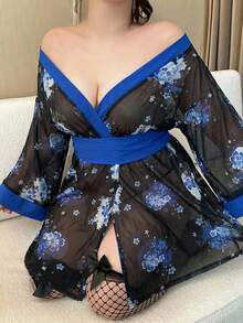 Vibekara Sexy Romantic Printed Waist Cinching Short Dress - Blue - View 4