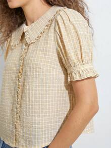 WESTFADE Áo sơ mi tay phồng cổ bèo ngắn cài cúc, kiểu dáng thường ngày dễ thương, phong cách Boho, thích hợp cho mùa thu, đông, hoặc trang phục phương Tây dành cho nữ. - Màu vàng - Xem 5