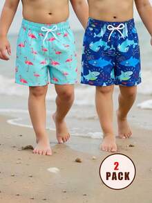 Baby Boy Summer Outdoor Beach Flamingo & Marine Life Print Shorts - Multicolor - View 8