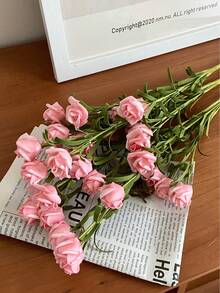 3支仿真玫瑰花，家居装饰用假玫瑰，情人节、生日、毕业礼物的理想之选 - 粉色 - 查看 2