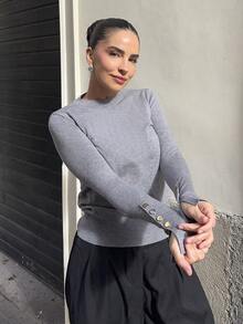 Marta Soriano 百搭圆领休闲百搭长袖针织汗衫 - 灰色 - 查看 4