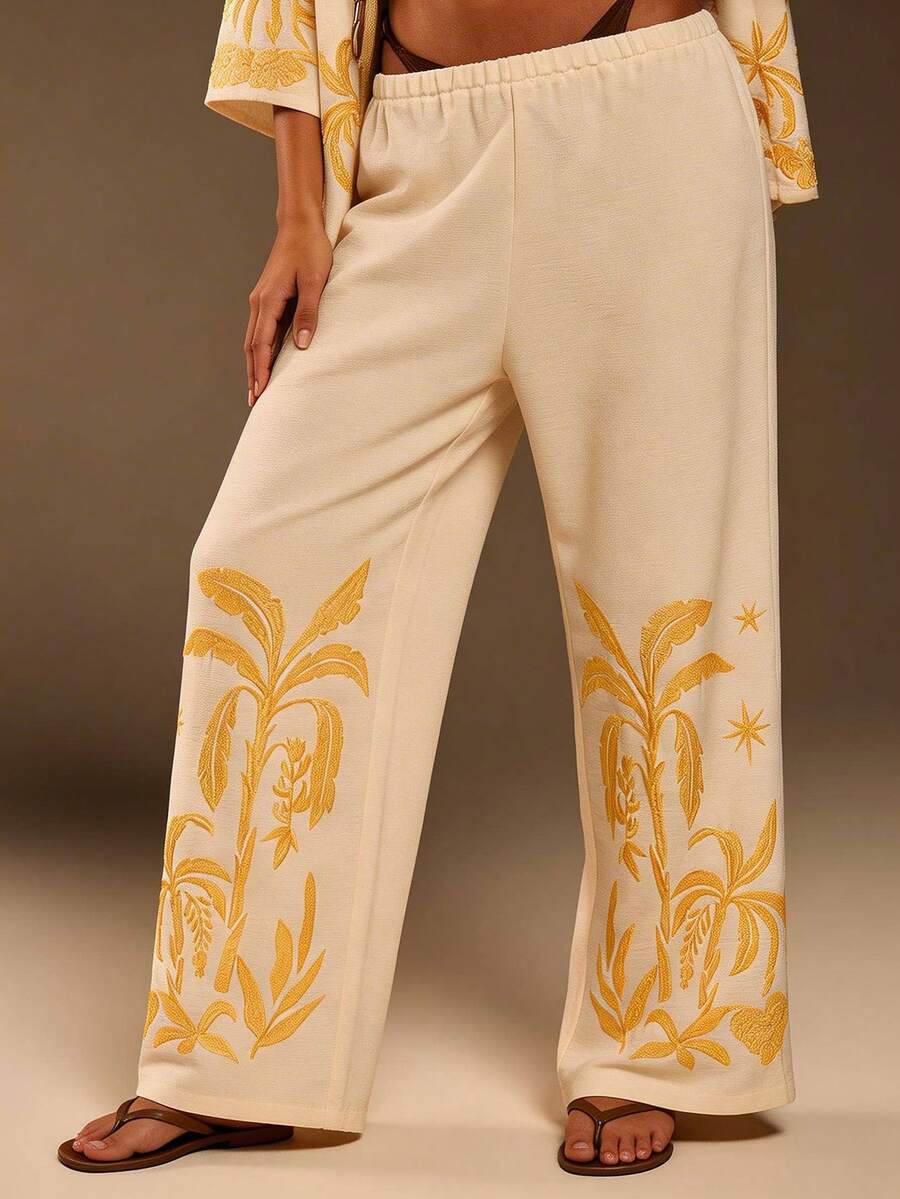 Athîral Women's Casual Loose Palm Tree Print Pants - Multicolor - View 1