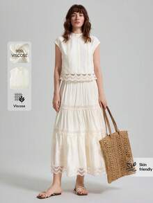 Ontre Áo kiểu nữ cổ đứng, viền ren tương phản. - Màu be - Xem 1