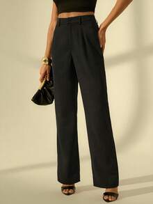 SHEIN Tall Solid High Rise Tailored Pants, Suitable For All Seasons - Black - View 4