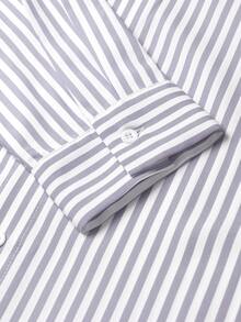 Manfinity Homme Áo sơ mi nam đơn giản kẻ sọc xanh trắng dệt kim - Xám - Xem 4