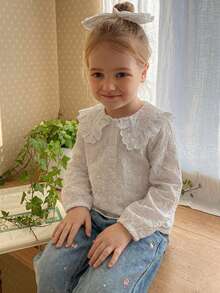 Dazy Kids Toddler Girls' Lace Casual Bow Decor Refreshing Long Sleeve Top - White - View 2