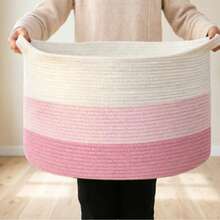大型编织绳洗衣篮，现代收纳篮，适合存放衣物、玩具、毯子或家居装饰品 - 彩色 - 查看 11