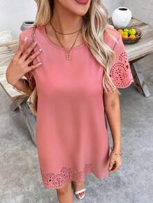 SHEIN Clasi 女士优雅短款连衣裙，春夏款 - 藕粉色 - 查看 4