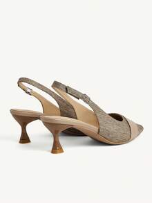CUCCOO CHICEST Women Shoes French Weave High Heels Pointed Low Heels Versatile Workplace Shoes Women - Khaki - View 4