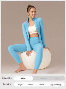 GLOWMODE FeatherFit™ 修身流线型性能安全口袋拉链长袖外套低冲击瑜伽日常情人节 - Breezy Blue - 查看 5