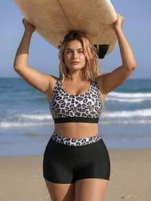 Swim SPRTY 大码女士夏季沙滩豹纹时尚比基尼泳衣套装 - 彩色 - 查看 5