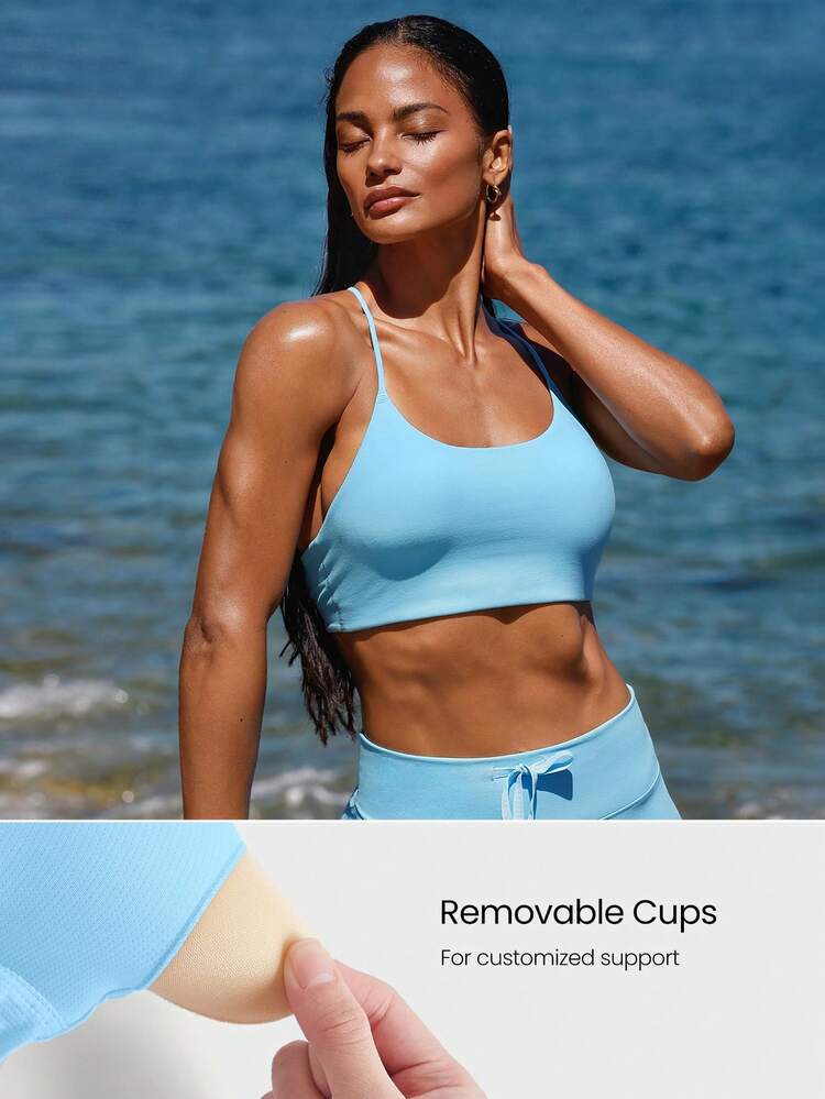 FeatherFit™ Crisscross Back Sports Bra Light Support Yoga Studio Gym Daily  Spring Summer