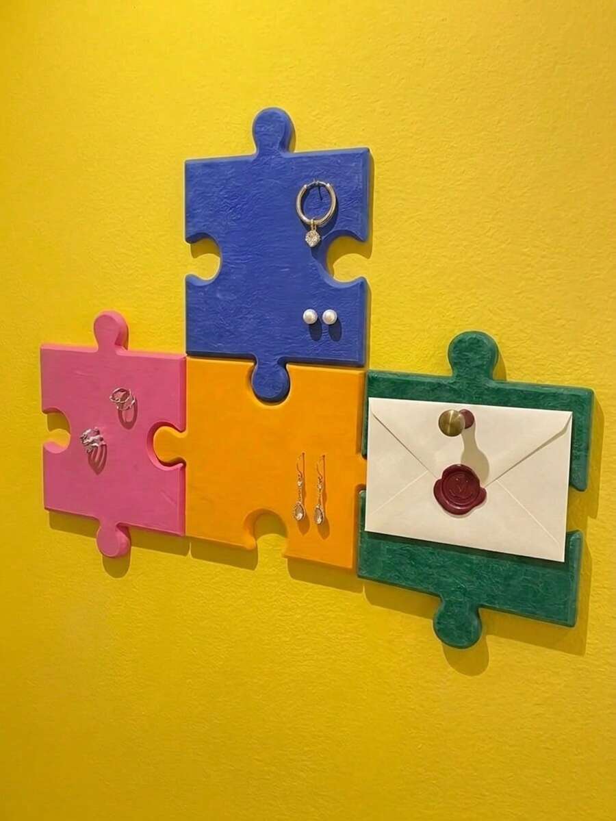 Joivida 4Pcs/9Pcs Ins-Style Self-Adhesive 3D Felt Puzzle Board, Wall Decor & Photo Display Message Board - Multicolor - View 1