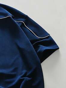 ROMWE MEN Men's Minimalist Letter & Car Print Round Neck Short Sleeve T-Shirt - Navy Blue - View 4