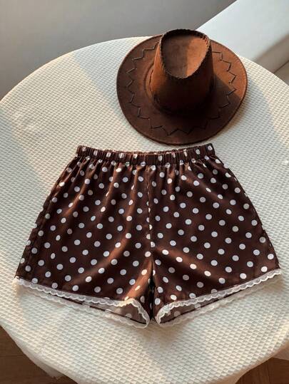 Aidyla Women's Fashionable Versatile Casual Polka Dot Shorts Vintage Brown Polka Dot Shorts Women's Polka Dot Shorts Polka Dots Shorts Sleep Shorts