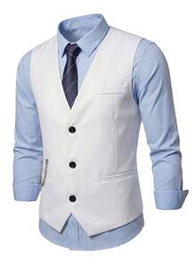 Manfinity Bizformal Áo vest công sở nam màu trơn, thích hợp đi làm. - trắng - Xem 3