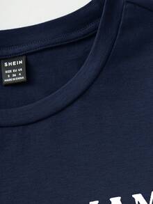 SHEIN Maternity Letter & Heart Print Round Neck Short Sleeve Casual T-Shirt - Blue - View 6