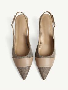 CUCCOO CHICEST Women Shoes French Weave High Heels Pointed Low Heels Versatile Workplace Shoes Women - Khaki - View 2