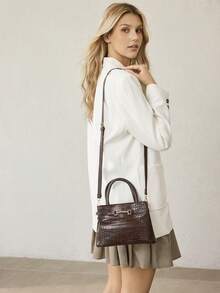 MOTF PREMIUM FASHION ALLIGATOR PATTERN HANDBAG - Coffee crocodile pattern - View 9