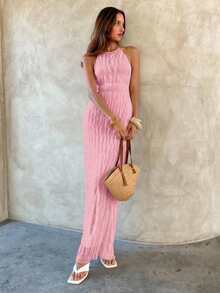 Aloruh Women's Sexy Backless Halter Dress For Summer - Lilac Purple - View 3