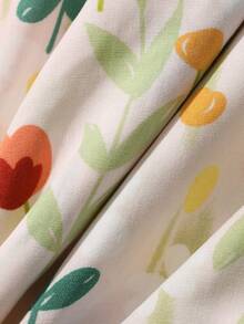 Dazy Plus Women's Lightweight Ditsy Floral Loose Wide Leg Pajama Pants, Elegant Plus Size Home Wear For Spring & Summer - Apricot - View 3