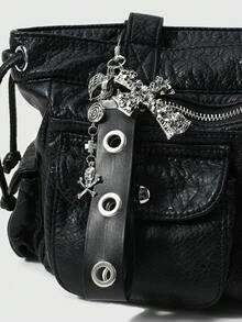 Goth 1 Y2k 重工业朋克复古个性化独特暗黑风格哥特式黑色亮面皮革金属透气眼孔腕带树脂圆珠古银色漩涡圆形蛋糕恶魔翅膀骷髅骨十字架玫瑰蜘蛛网字母“享乐主义”印花白色亚克力滑盖卡套校园卡套星卡套旅行交通卡套 DIY 钥匙扣配件包挂件，适合上班族、学生、派对爱好者、日常佩戴、节日礼物 - 黑白色-141 - 查看 9