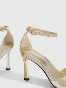 CUCCOO SZL Women's Adjustable Minimalist Maroon High Heel Sandals, For Casual Daily Wear Spring Shoes Spring Break Easter Prom Heels - Light gold - View 5