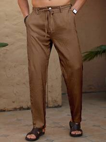 Palmeraft Men's Casual Versatile Solid Color Pants, Holiday - Rust Brown - View 5