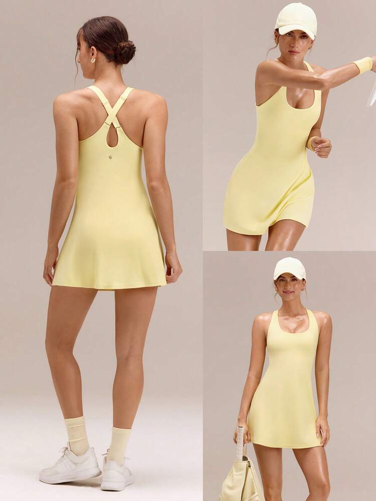 FeatherFit™-Air Peekaboo Everyday Built-In Shorts Pocket Anti-Slip Dress Yoga Studio Spring Summer Quick Dry Moisture Wicking