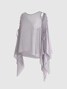 ROMWE Sexy Backless Asymmetric Hem Double Strap Design Sheer Blouse For Women - Grey - View 2