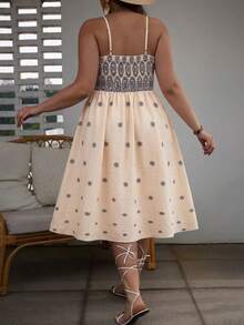 SHEIN VCAY Đầm hai dây dáng suông xếp ly, trang trí nơ, dành cho nữ, thích hợp cho các buổi tiệc tùng hoặc đi chơi. - Màu be - Xem 3