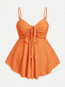 SHEIN EZwear 女士加大码橙色针织吊带背心 - 橘色 - 查看 1