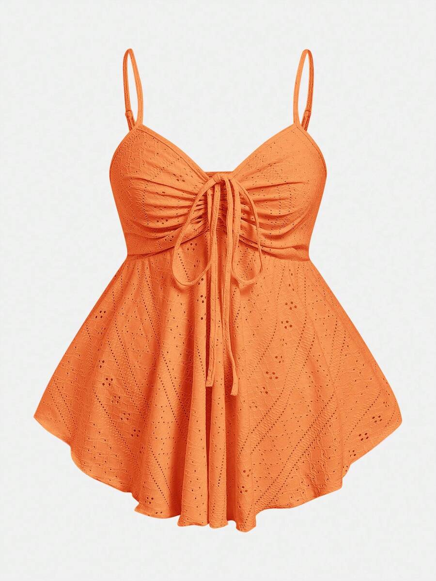 SHEIN EZwear 女士加大码橙色针织吊带背心 - 橘色 - 查看 1