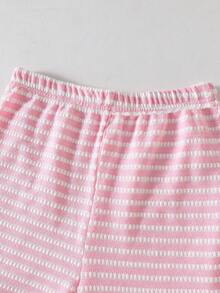 2pcs/Set Teenage Girls' Summer Striped Bow Tie Cropped Sleeveless Top + Frill Trim Shorts Set, Sweet & Spicy Style, Non-Fleece Design, Suitable For Parties And Summer Outings - Pink - View 3