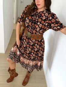 SHEIN LUNE 大码女式碎花短袖休闲连衣裙 - 彩色 - 查看 6